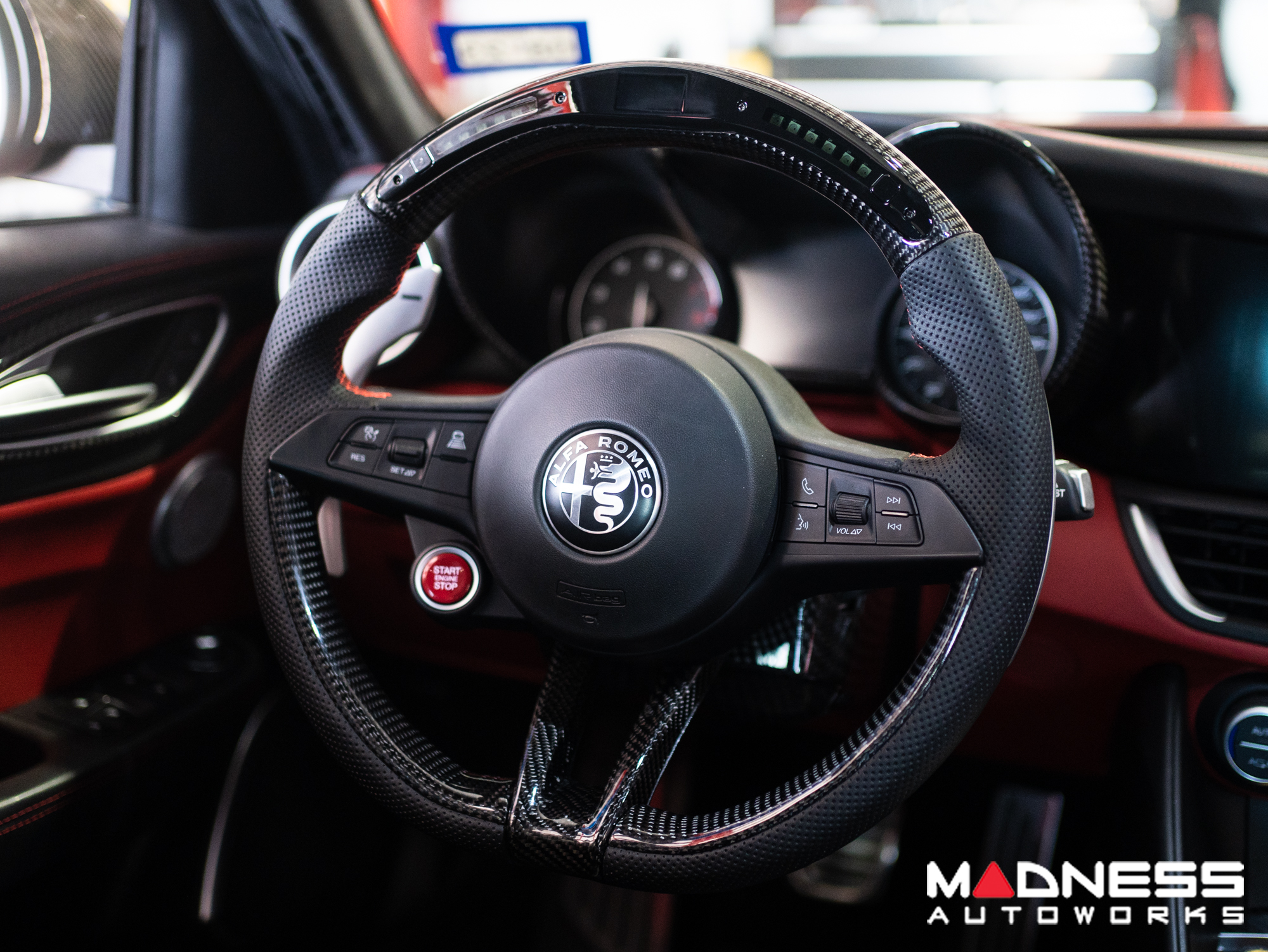 Alfa Romeo Giulia Steering Wheel - Carbon Fiber - w/ LED Functions - Perforated Leather - Non QV Models